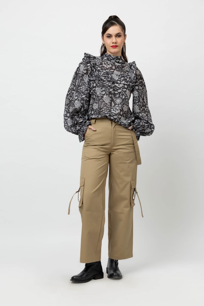 7OUNCE Printed Black Cambric Top for Women - Image 1